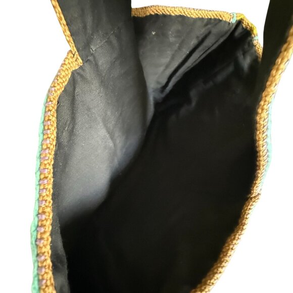 VTG Embroidered Burlap Jute Purse Bag Women Multicolor Crewel Folk Boho Beach - Picture 4 of 7